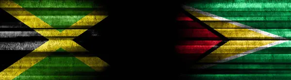 Jamajka Guyana Vlajky Černém Pozadí — Stock fotografie