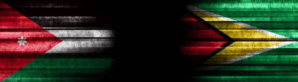 Jordánsko Guyana Vlajky Černém Pozadí — Stock fotografie