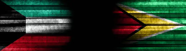 Bandiere Kuwait Guyana Sfondo Nero — Foto Stock