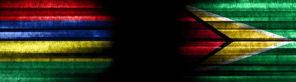 Bandiere Mauritius Guyana Sfondo Nero — Foto Stock
