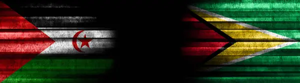 Banderas República Árabe Saharaui Democrática Guyana Sobre Fondo Negro — Foto de Stock
