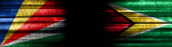 Seychelle Szigetek Guyana Zászlók Fekete Háttér — Stock Fotó