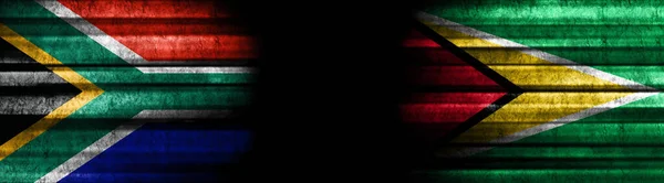 Banderas Sudáfrica Guyana Sobre Fondo Negro —  Fotos de Stock