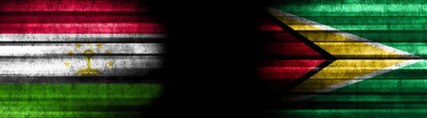 Banderas Tayikistán Guyana Sobre Fondo Negro — Foto de Stock