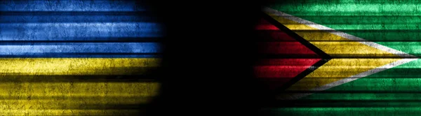 Ucrânia Guiana Bandeiras Fundo Preto — Fotografia de Stock
