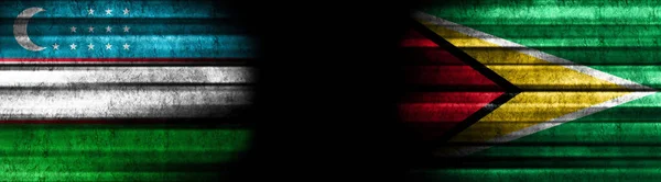 Uzbekistán Guyana Vlajky Černém Pozadí — Stock fotografie