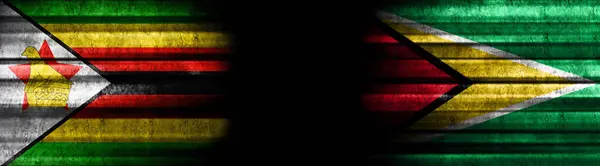 Zimbabwe Guyana Bandiere Sfondo Nero — Foto Stock