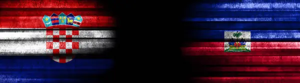 Croacia Haití Banderas Sobre Fondo Negro — Foto de Stock