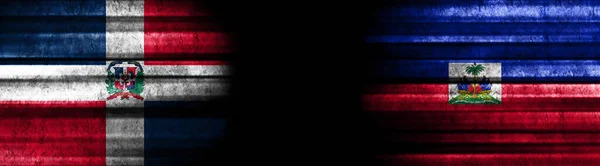 Repubblica Dominicana Haiti Bandiere Sfondo Nero — Foto Stock