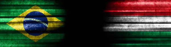 Brazília Magyarország Zászlók Fekete Háttér — Stock Fotó