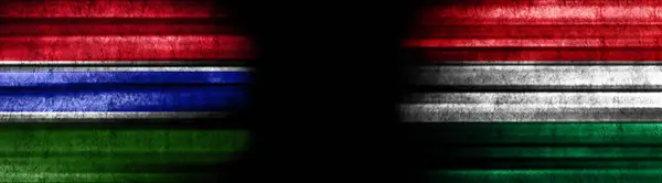 Gambia Magyarország Zászlók Fekete Háttér — Stock Fotó