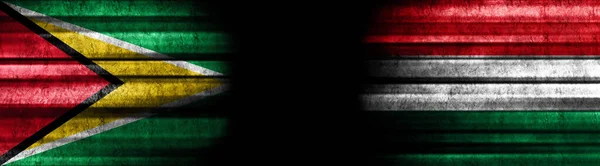 Flagi Gujany Węgier Czarnym Tle — Zdjęcie stockowe