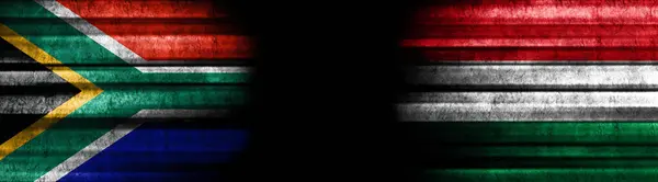 Bandiere Sudafricane Ungheresi Sfondo Nero — Foto Stock