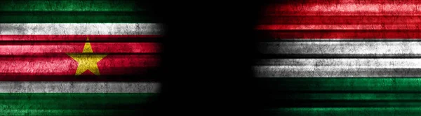 Banderas Surinam Hungría Sobre Fondo Negro —  Fotos de Stock