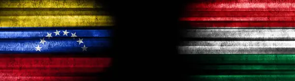 Βενεζουέλα Και Ουγγαρία Σημαίες Μαύρο Φόντο — Φωτογραφία Αρχείου