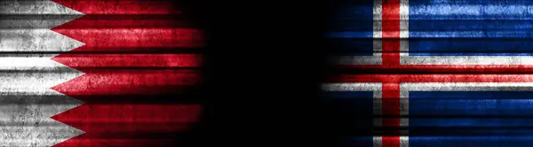 Bandeiras Barém Islândia Fundo Preto — Fotografia de Stock