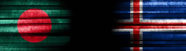 Bandeiras Bangladesh Islândia Fundo Preto — Fotografia de Stock