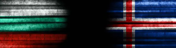 Bandeiras Bulgária Islândia Fundo Preto — Fotografia de Stock
