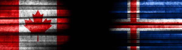 Σημαίες Καναδά Και Ισλανδίας Μαύρο Φόντο — Φωτογραφία Αρχείου