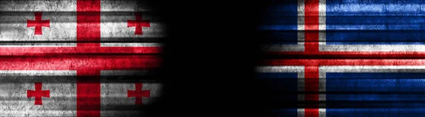 Σημαίες Γεωργίας Και Ισλανδίας Μαύρο Φόντο — Φωτογραφία Αρχείου