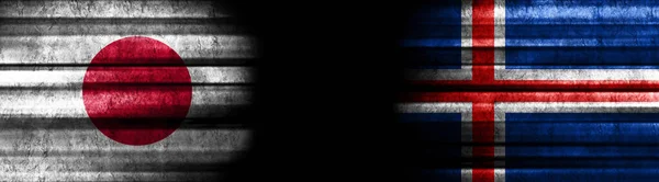 Σημαίες Ιαπωνίας Και Ισλανδίας Μαύρο Φόντο — Φωτογραφία Αρχείου