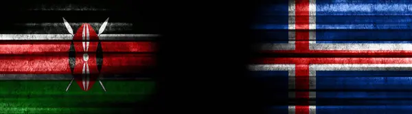 Banderas Kenia Islandia Sobre Fondo Negro — Foto de Stock