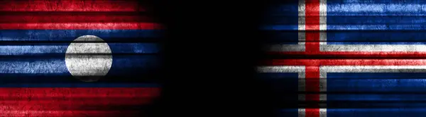 Laos Islândia Bandeiras Fundo Preto — Fotografia de Stock