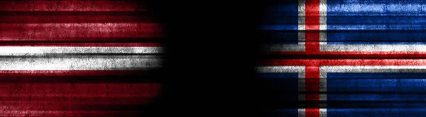 Латвія Ісландія Прапори Чорному Тлі — стокове фото