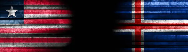 Liberia Und Island Flaggen Auf Schwarzem Hintergrund — Stockfoto