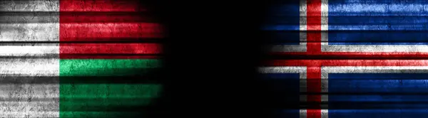 Bandeiras Madagáscar Islândia Fundo Preto — Fotografia de Stock