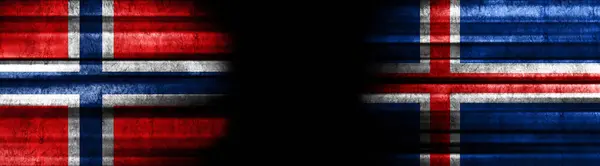 Bandeiras Noruega Islândia Fundo Preto — Fotografia de Stock