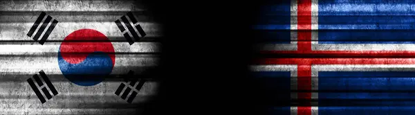 Σημαίες Νότιας Κορέας Και Ισλανδίας Μαύρο Φόντο — Φωτογραφία Αρχείου