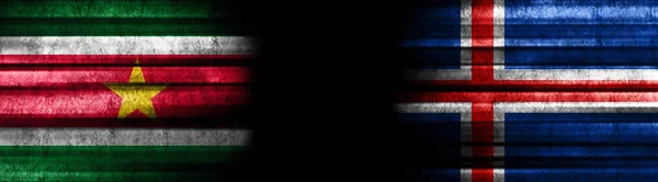 Banderas Surinam Islandia Sobre Fondo Negro —  Fotos de Stock