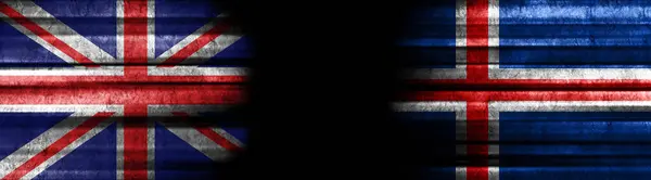 Bandeiras Reino Unido Islândia Sobre Fundo Preto — Fotografia de Stock