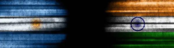 Argentina India Flags Black Background — Stock Photo, Image