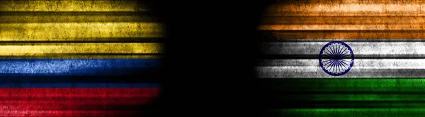 Colombia India Flags Black Background — Stock Photo, Image