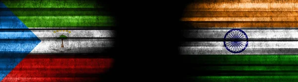 Drapeaux Guinée Équatoriale Inde Sur Fond Noir — Photo