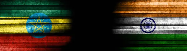 Etiopie Indie Vlajky Černém Pozadí — Stock fotografie