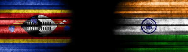 Eswatini和India Flags Black Background — 图库照片