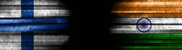 Finland and India Flags on Black Background
