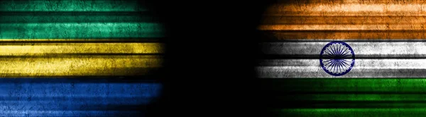 Gabon India Zászlók Fekete Háttér — Stock Fotó