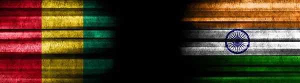 Guinea India Flags Black Background — Stock Photo, Image