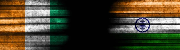 Elefántcsontpart India Zászlók Fekete Háttér — Stock Fotó