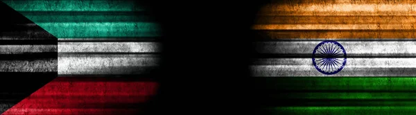 Banderas Kuwait India Sobre Fondo Negro — Foto de Stock