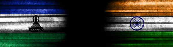 Drapeaux Lesotho Inde Sur Fond Noir — Photo