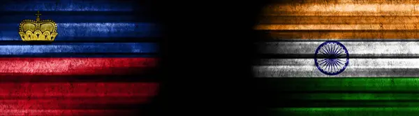 Liechtenstein India Vlaggen Zwarte Achtergrond — Stockfoto
