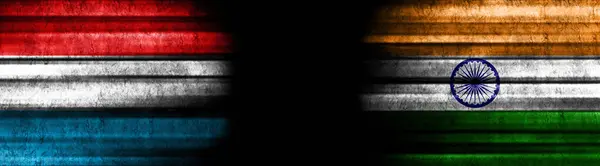 Люксембург Індія Прапори Чорному Тлі — стокове фото