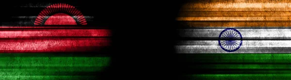 Banderas Malawi India Sobre Fondo Negro — Foto de Stock