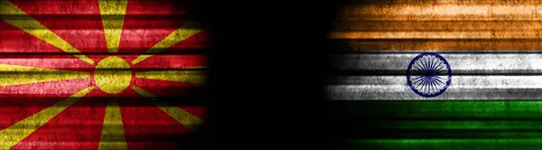 Észak Macedónia India Zászlók Fekete Háttér — Stock Fotó