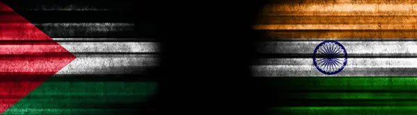 Palestine India Flags Black Background — Stock Photo, Image